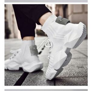 MLO T200 Mens White Sneaker Tennis Shoes Sock Chunky Style